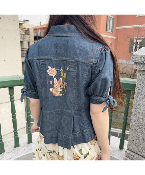PINK HOUSE デニムジャケット gジャン チューリップうさぎ刺繍