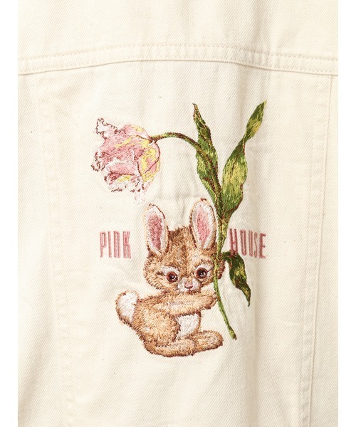 PINK HOUSE ピンクハウス デニムジャケット ウサギ刺繍 ワッペン 希少 PINK HOUSE デニムジャケット gジャン チューリップうさぎ刺繍