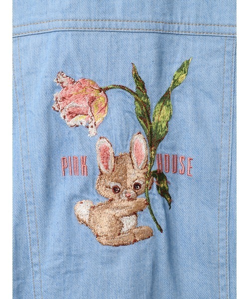 2/29まで‼️ピンクハウス うさぎ 刺繍Gジャン PINK HOUSE デニムジャケット gジャン チューリップうさぎ刺繍
