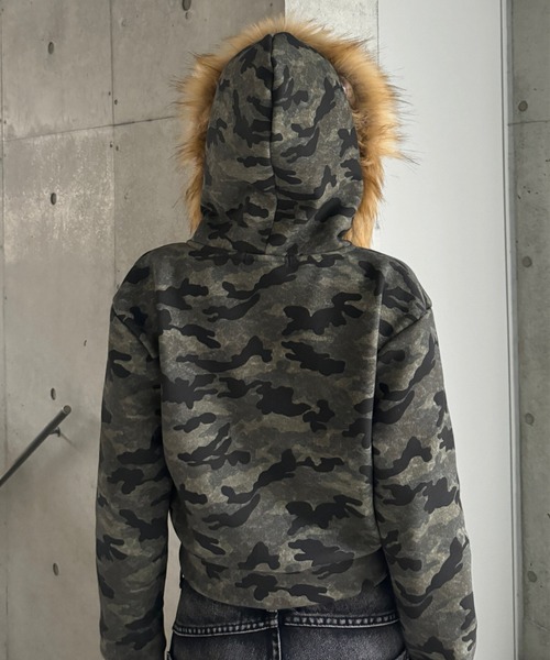 ZIPPER CLUB パーカー カモフラージュダブルジップクロップドパーカー
