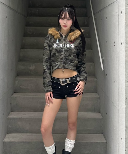 ZIPPER CLUB パーカー カモフラージュダブルジップクロップドパーカー