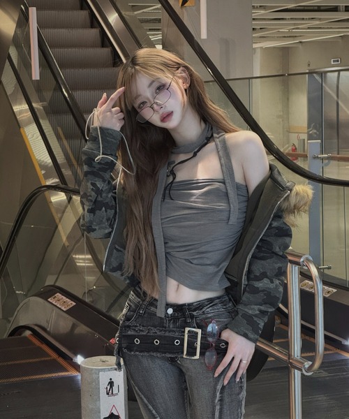 ZIPPER CLUB パーカー カモフラージュダブルジップクロップドパーカー