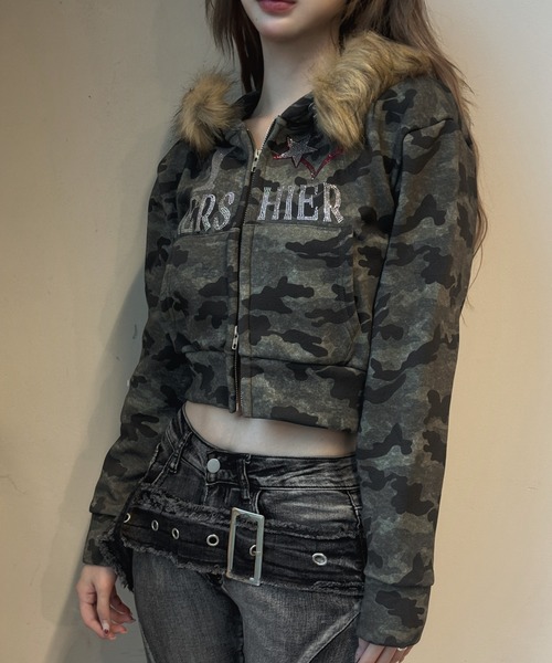 ZIPPER CLUB パーカー カモフラージュダブルジップクロップドパーカー