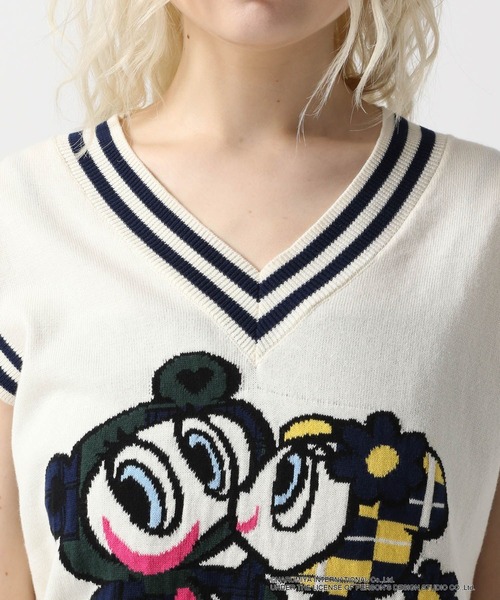 ベスト ジレ ロゴジャガードベスト レディース FOREVER21 ベスト ジレ 「ANGEL BLUE」ジャガードベスト