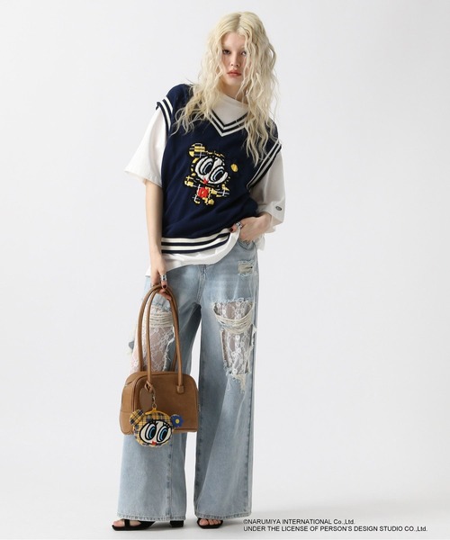 ベスト ジレ ロゴジャガードベスト レディース FOREVER21 ベスト ジレ 「ANGEL BLUE」ジャガードベスト