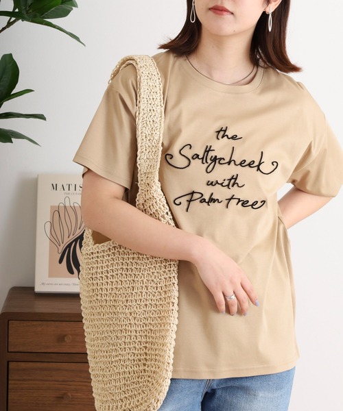 tシャツ BRODIAEA 歯ブラシ加工刺繍Tシャツ 半袖カットソー レディース