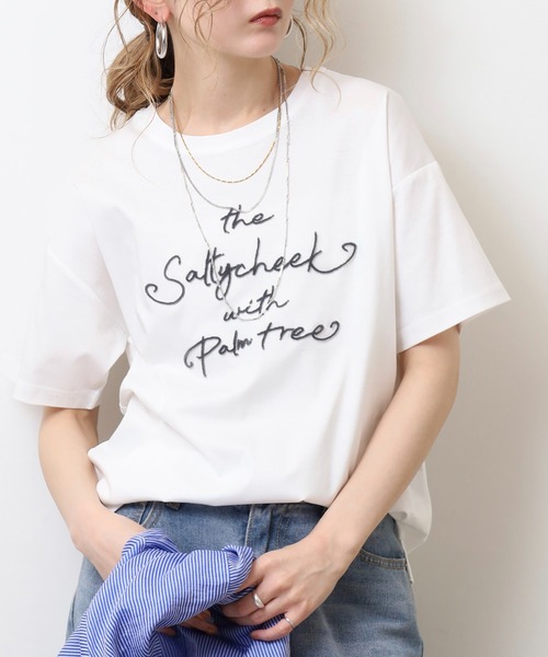 tシャツ BRODIAEA 歯ブラシ加工刺繍Tシャツ 半袖カットソー レディース
