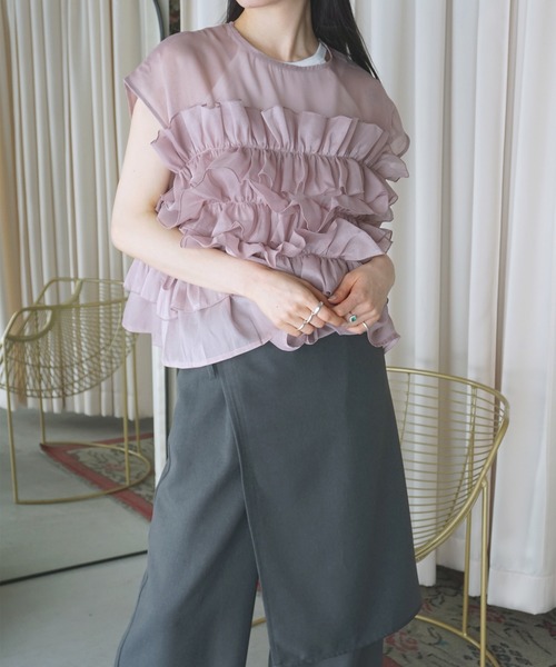 「O'fmus」コーデセット (フリルトップス+ラップパンツ) ofmw25s042 レディース