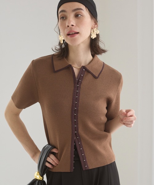 ANGIE サマーニット ニット セーター フロントホック 配色 ポロニット