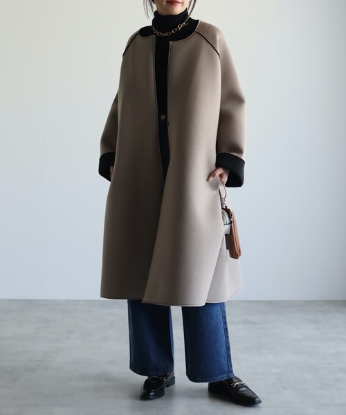 「ap retro」 ノーカラーコート MEDIUM ブラック レディース_画像6