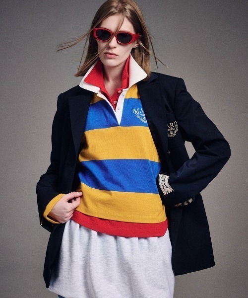 Mardi Mercredi ラガーシャツ ホワイト/ネイビー 新品 Mardi Mercredi（マルディメクルディ） ポロシャツ ポロ RUGBY SHIRT