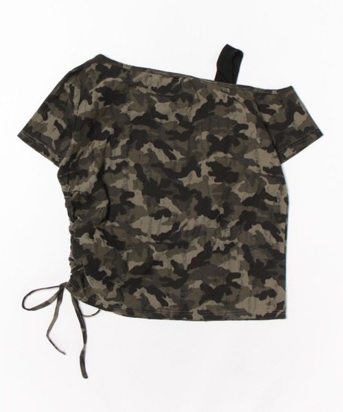 tシャツ ワンショルカモフラトップス/ワンオフショルダーギャザー