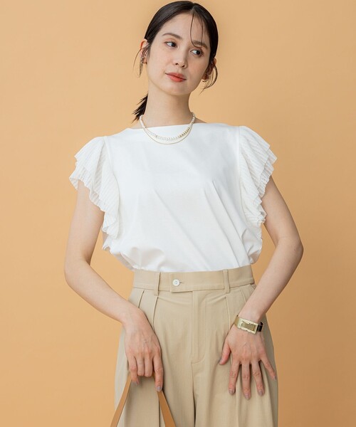 tシャツ プリーツコンビフレンチスリーブ カットソー レディース
