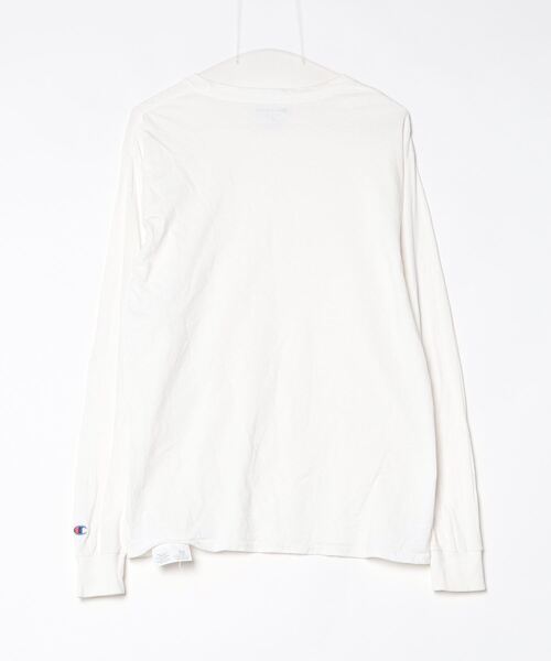 「Champion」 ワンポイント長袖Tシャツ M ホワイト メンズ