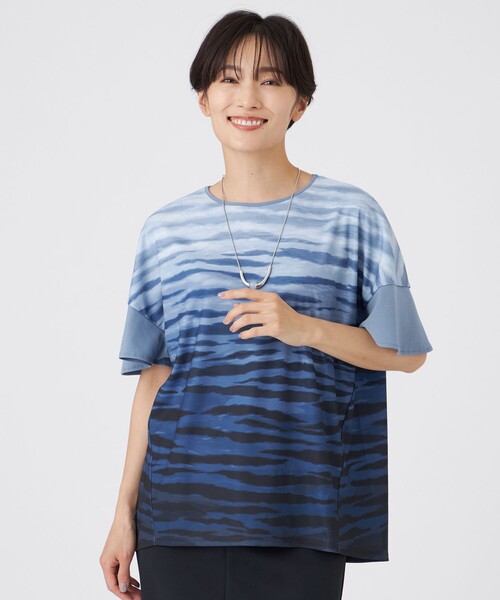 tシャツ 「接触冷感」「ウォッシャブル」グラデーションゼブラカットソー レディース