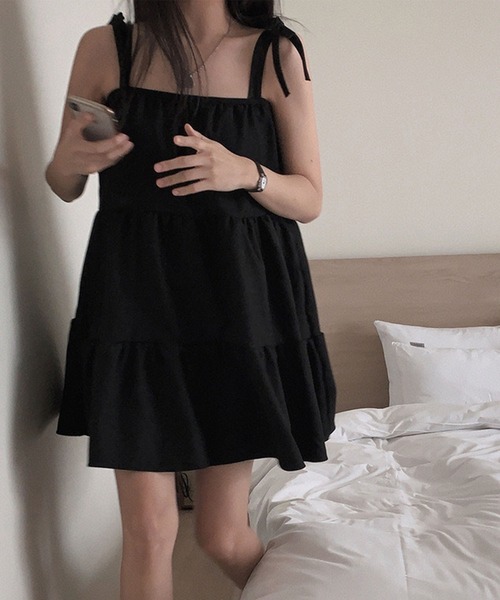 未使用タグなし　GLAMOROUS JANE　総柄ミニワンピ　ブラック　姫ギャル GLAMOROUS JANE（グラマラスジェーン） キャミソールワンピース FREE