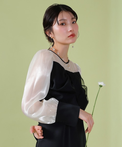 パーティードレス ドレス 胸元リボン ビスチェ風 Iラインワンピースドレス オケージョン 結婚式 お呼ばれ_10