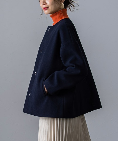 「Pierrot」 ノーカラーコート M 杢グレー レディース_画像2