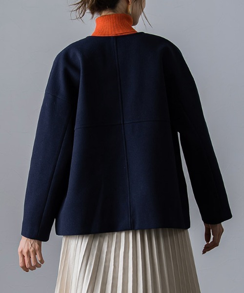 「Pierrot」 ノーカラーコート M 杢グレー レディース_画像3