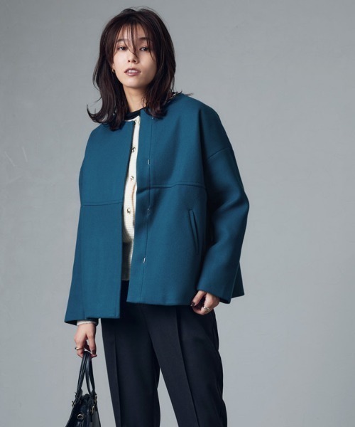 「Pierrot」 ノーカラーコート M 杢グレー レディース_画像4