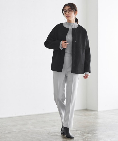 「Pierrot」 ノーカラーコート M 杢グレー レディース_画像6