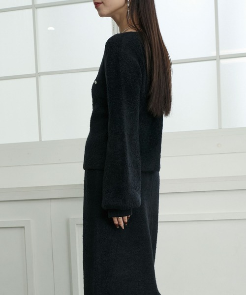 Elishe カーディガン ダブルジップフラッフィーニット レディース