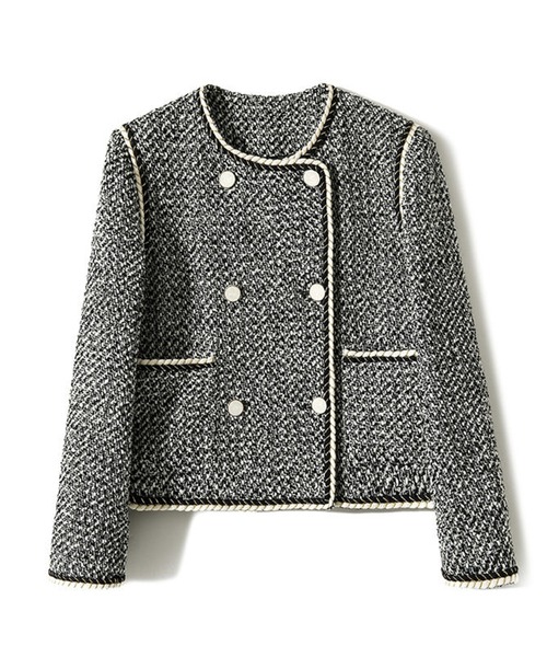 ジャケット ノーカラージャケット パイピングダブルボタンノーカラー