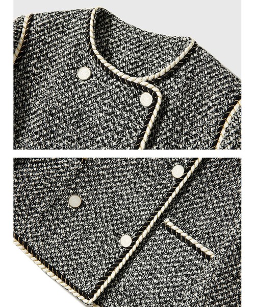 ジャケット ノーカラージャケット パイピングダブルボタンノーカラー