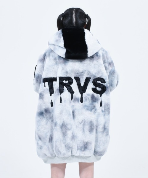 TRAVAS TOKYO/トラバス トーキョー ファーブルゾン グレー トラバストーキョー】ドリップ ボリューム ファー ブルゾン TRVS グレー