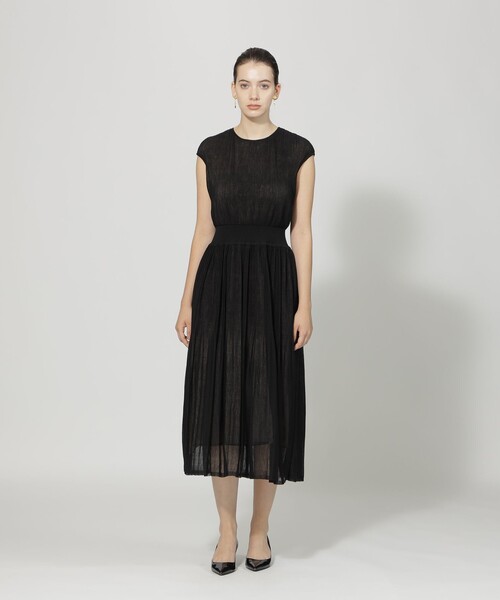 epoca ノースリーブ ワンピース レースフリル イタリア製 ひざ丈 黒 40 EPOCA（エポカ） ノースリーブワンピース 40 ブラック レディース