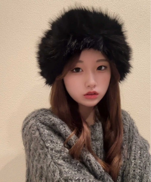 カシラ イタリア製 リアルファー モヘアニット 帽子 ブラウン カシラ