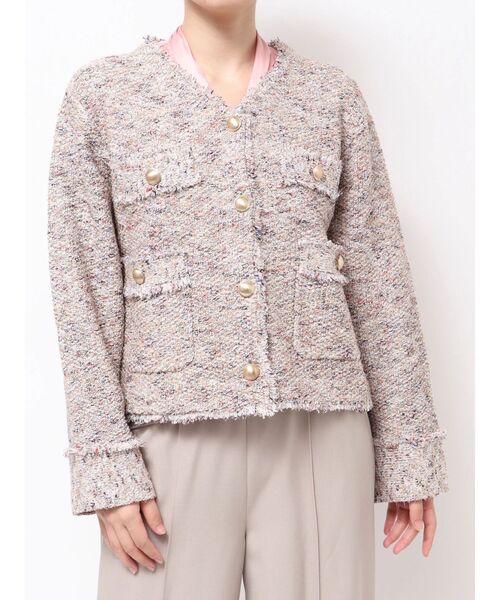 【美品】インゲボルグ ツイード ニット ジャケット トップス カーディガン TONAL（トーナル） カーディガン ツイードニットジャケット レディース