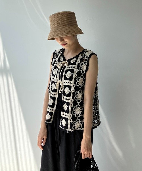 「AS KNOW AS plus」 ニットベスト FREE ブラック レディース_画像2