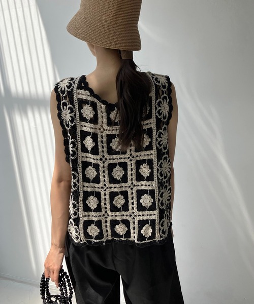 「AS KNOW AS plus」 ニットベスト FREE ブラック レディース_画像5