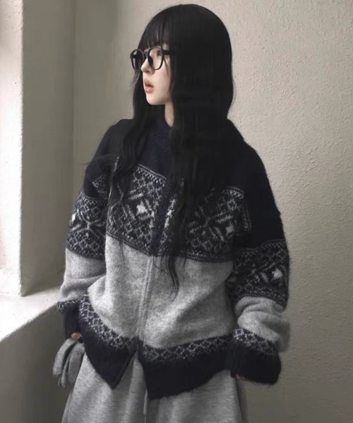 ViViDAY カーディガン ノルディック柄ニットカーデガン レディース