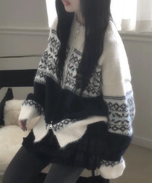 ViViDAY カーディガン ノルディック柄ニットカーデガン レディース