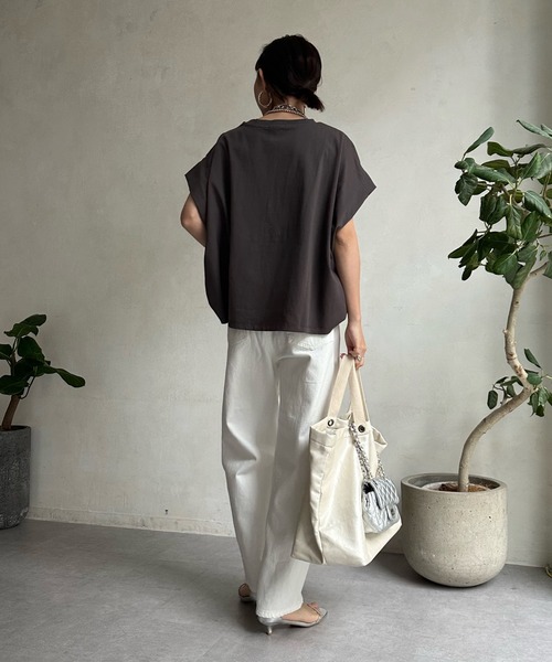 「DouDou」 半袖カットソー FREE チャコールグレー レディース_画像7