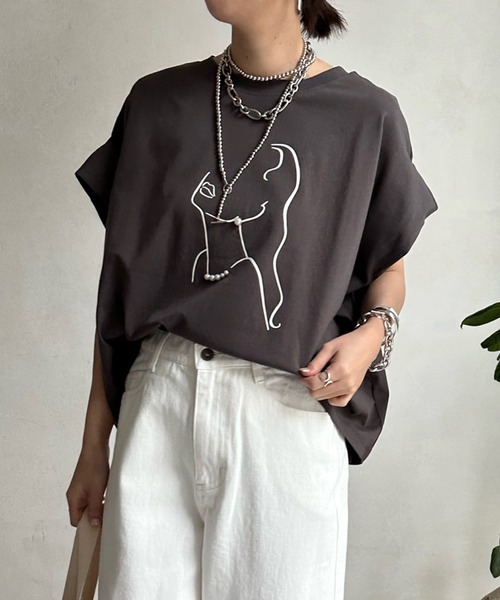 「DouDou」 半袖カットソー FREE チャコールグレー レディース_画像8