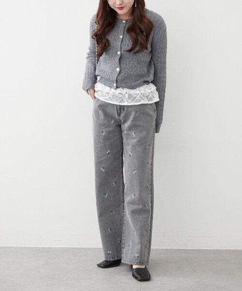 GUCCI グレー ストレートパンツデニムレディース40【美品】 continuer de NICE CLAUP ジーンズ デニム デニムパンツ 「美