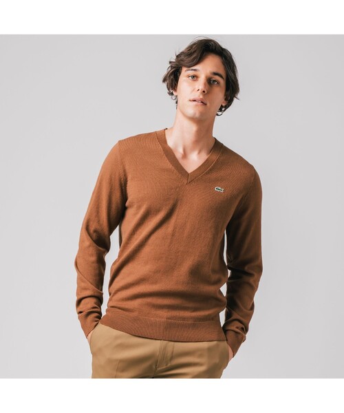 LACOSTE」 長袖ニット 2 ブラウン メンズ シュミーズラコステ ウール 