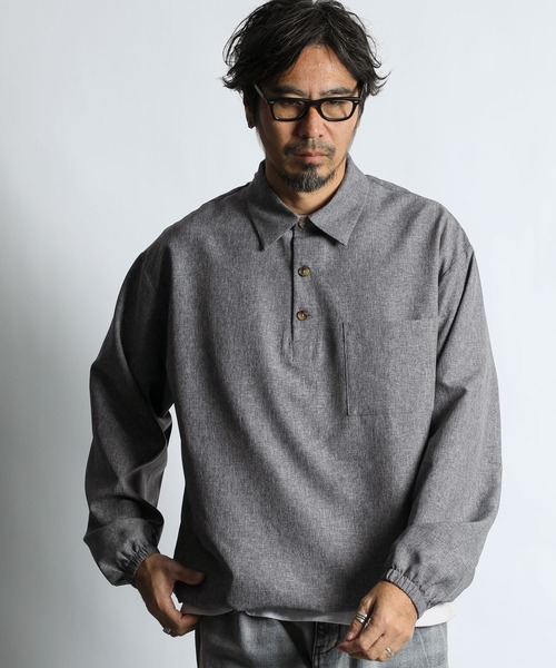 レザーボタンシャツ　ポケットデザイン　archive ダークウェア　襟付き UNIVERSAL PRODUCTS.(ユニバーサルプロダクツ) LEATHER SHIRT JACKET