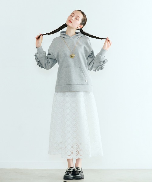 スカート フラワー立体刺繍スカートの画像