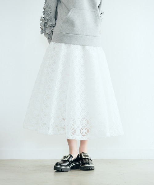 スカート フラワー立体刺繍スカートの画像