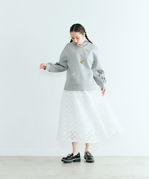 スカート フラワー立体刺繍スカートの画像