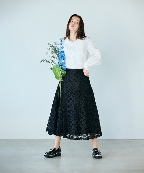 スカート フラワー立体刺繍スカートの画像