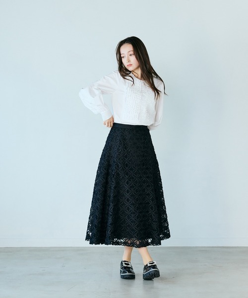 スカート フラワー立体刺繍スカートの画像
