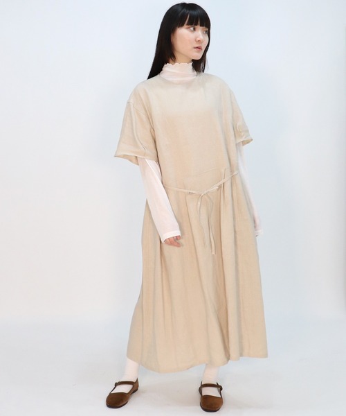 「haupia」 半袖ワンピース MEDIUM ベージュ レディース_画像3