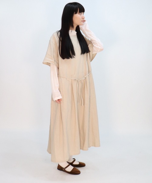 「haupia」 半袖ワンピース MEDIUM ベージュ レディース_画像4
