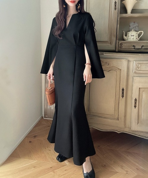 「Meiru」 長袖ワンピース MEDIUM ネイビー レディース_画像4