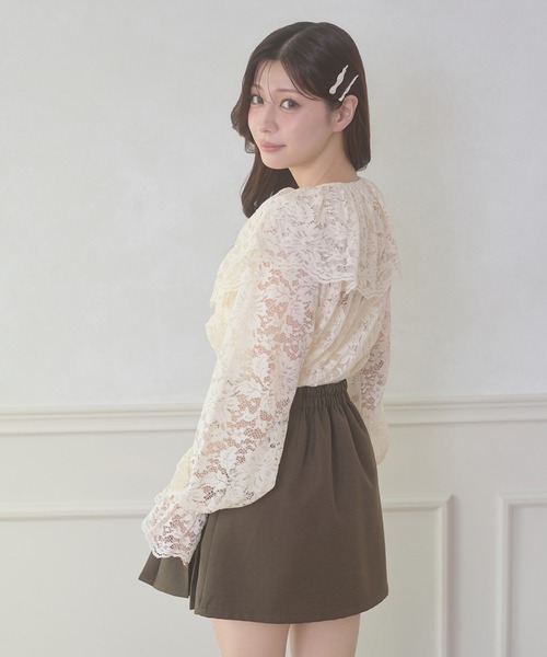 14AW ラッフルリボンレースブラウス セール】 【洗える】ラッフルレース トップス （シャツ・ブラウス